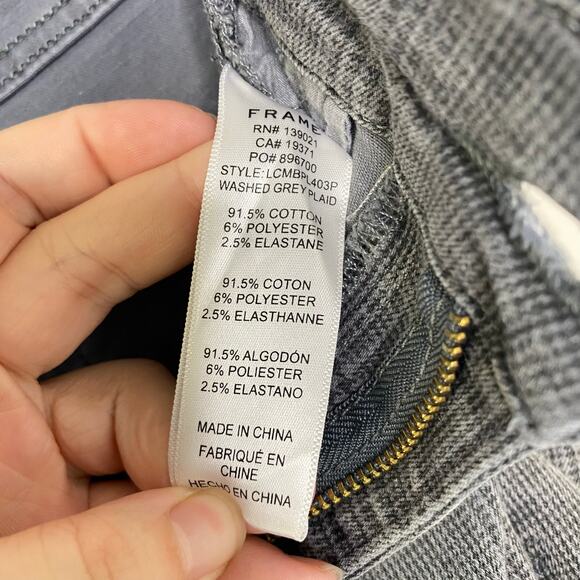FRAME Le Crop Mini Boot Washed Gray Plaid Check Cropped Bootcut Jeans 30 - Picture 7 of 11